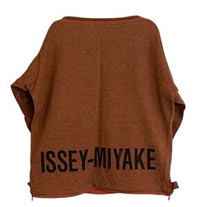 Issey Miyake Vintage Rust Brown Cotton Zip Boat Neck Logo Pullover Top Y2K